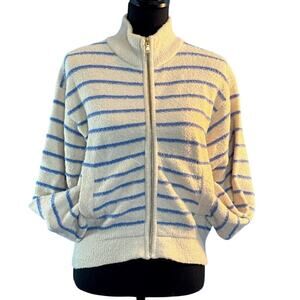 J. Crew Chenille Spring Summer Jacket Cotton Blend Cream Blue Stripe Full Zip S